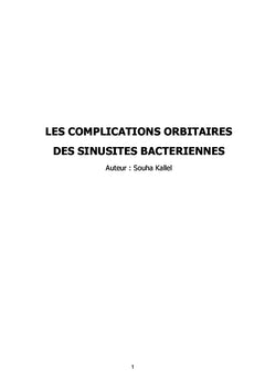 Les Complications Orbitaires des Sinusites Bacteriennes
