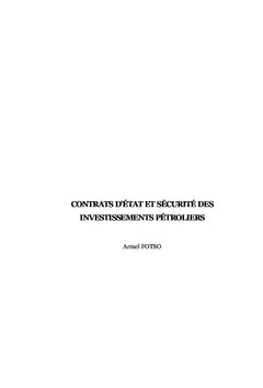 CONTRAT D'ÉTAT ET SÉCURITÉ DES INVESTISSEMENTS PÉTROLIERS