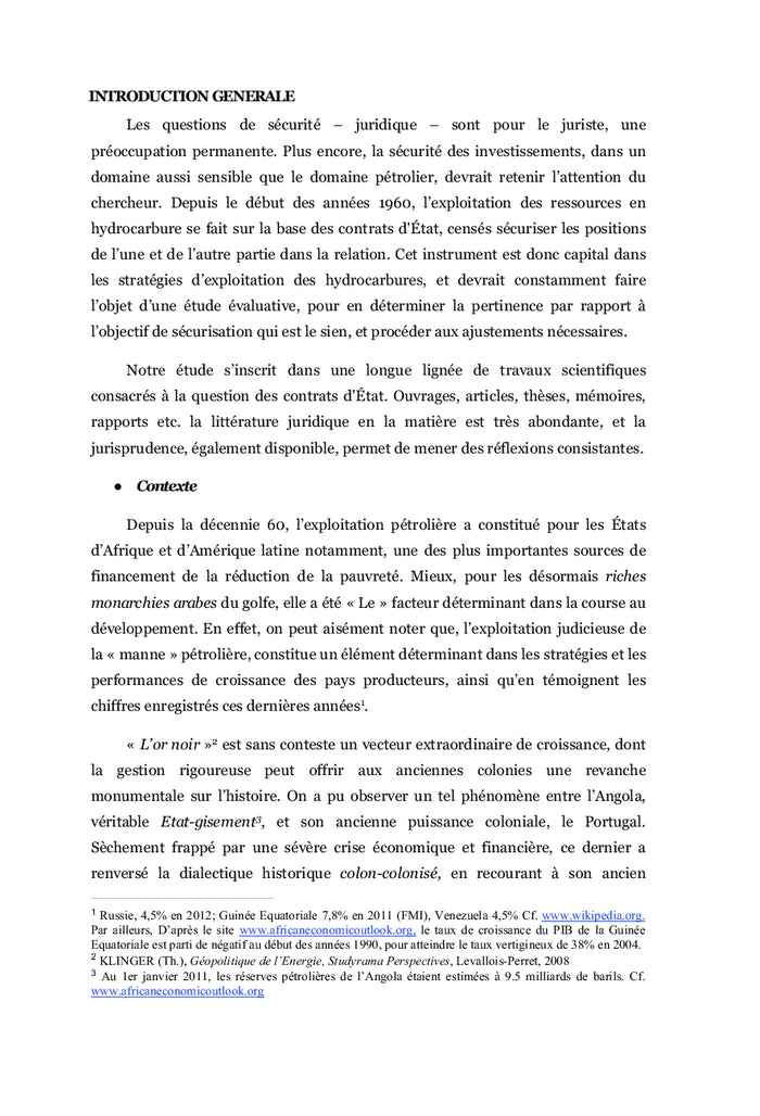 CONTRAT D'ÉTAT ET SÉCURITÉ DES INVESTISSEMENTS PÉTROLIERS