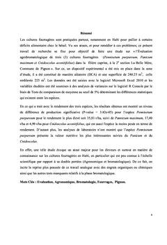 Évaluation agrobromatologique de trois (3) cultures fourragères