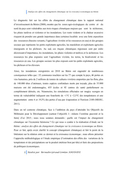 Analyse des effets du changement climatique au Bénin