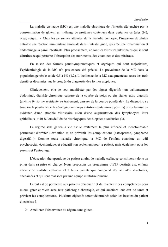 EDUCATION THERAPEUTIQUE DE L'ENFANT ATTEINT DE MALADIE COELIAQUE