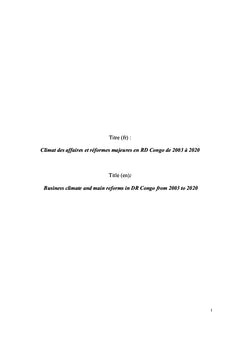 Climat des affaires et réformes majeures en RD Congo de 2003 à 2020
