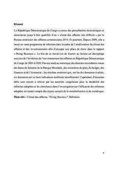 Climat des affaires et réformes majeures en RD Congo de 2003 à 2020