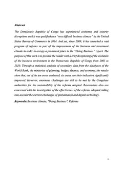 Climat des affaires et réformes majeures en RD Congo de 2003 à 2020
