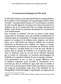 Une compréhension de la résilience avec des approches plurielles