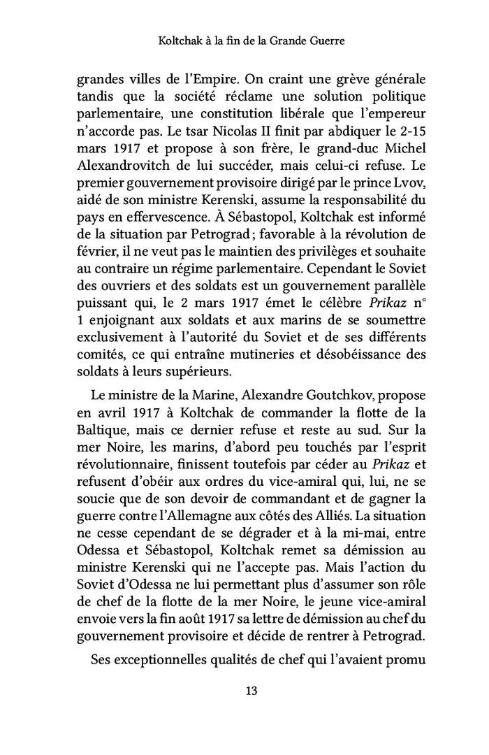 Koltchak à la fin de la Grande Guerre