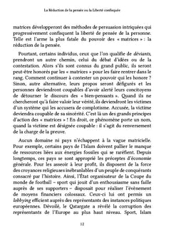 La Réduction de la pensée ou la Liberté confisquée