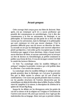 La Cosmologie selon les modèles bibliques et antiques