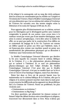 La Cosmologie selon les modèles bibliques et antiques
