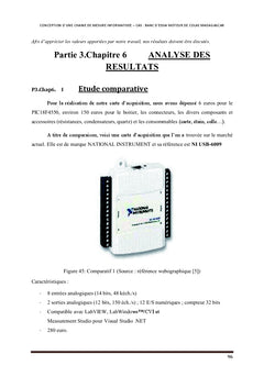 Conception d'une chaîne de mesure informatisee: banc d'essai moteur