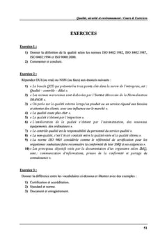 Qualite, Securite et environnement : Cours & exercices