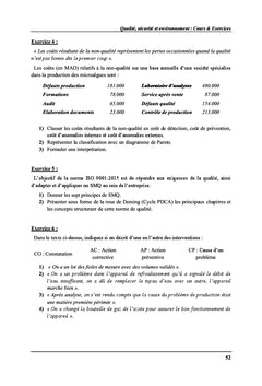 Qualite, Securite et environnement : Cours & exercices