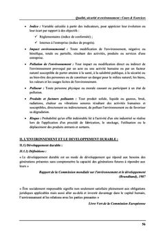 Qualite, Securite et environnement : Cours & exercices