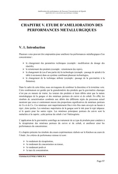 Amélioration des performances du Nouveau Concentrateur de Kipushi