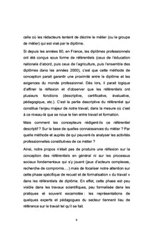 Le referentiel entre formation et developpement du metier