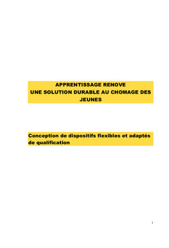 Apprentissage rénové Une solution durable au chômage des jeunes