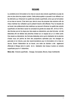 Proposition de formulation et mise en oeuvre des enduits superficiels