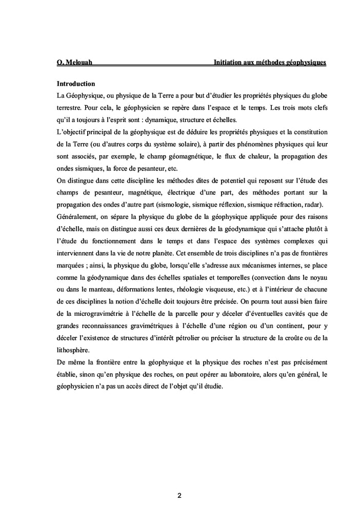 Introduction aux méthodes géophysiques