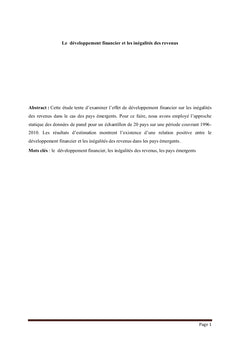 Le développement financier et l'inégalité de revenu