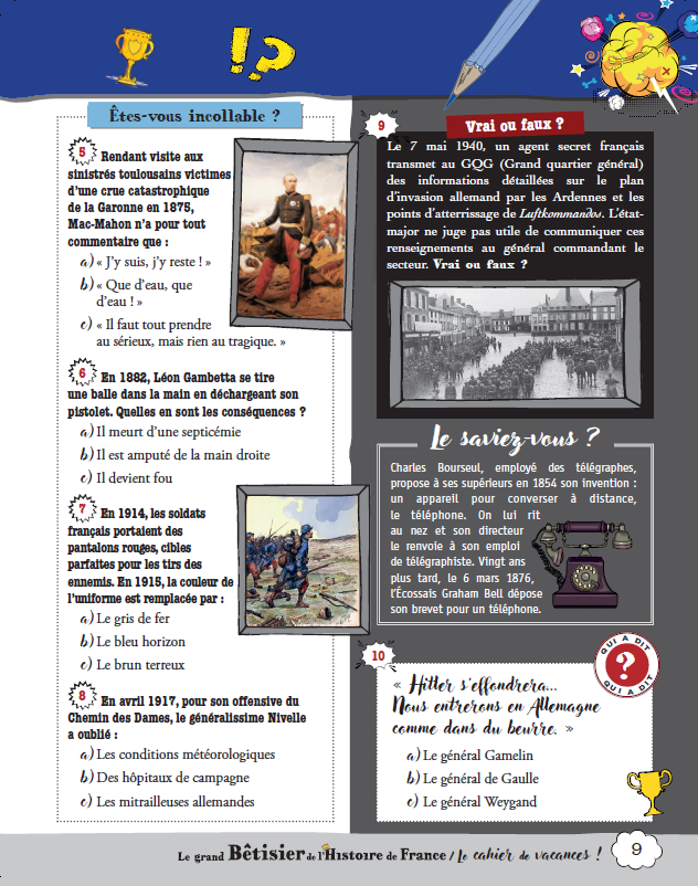 Cahier de vacances adultes - spécial Grand bêtisier de l'histoire de France
