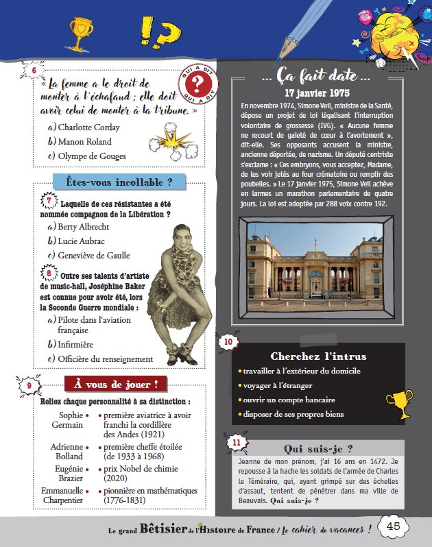 Cahier de vacances adultes - spécial Grand bêtisier de l'histoire de France