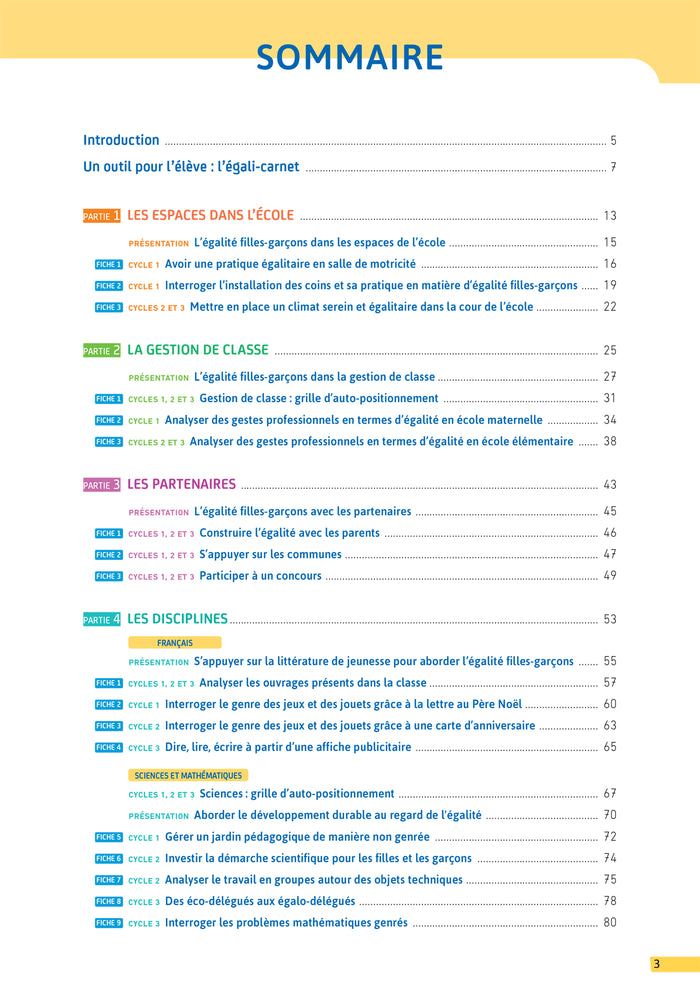 Enseigner pratiques -  L'égalité Filles-Garçons à l'école - Cycles 1, 2 et 3