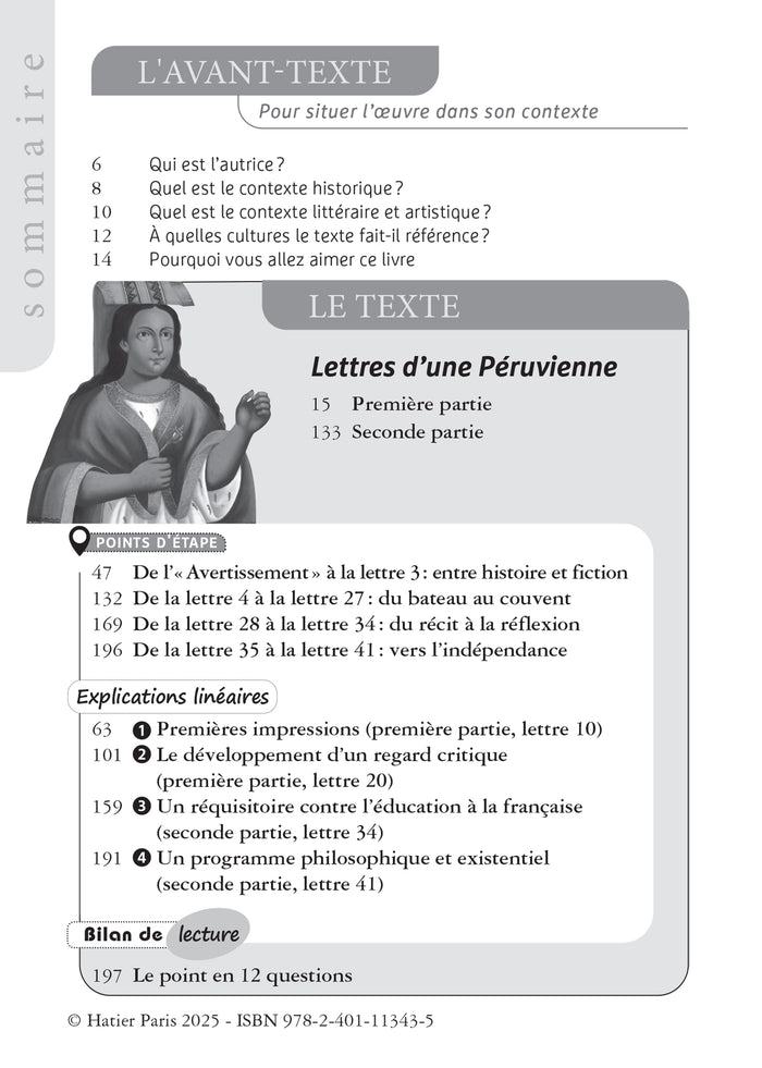 Lettres d'une Péruvienne (oeuvre au programme du Bac de français 2026, 1re)