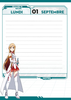 Agenda scolaire 2025-2026 Sword Art Online