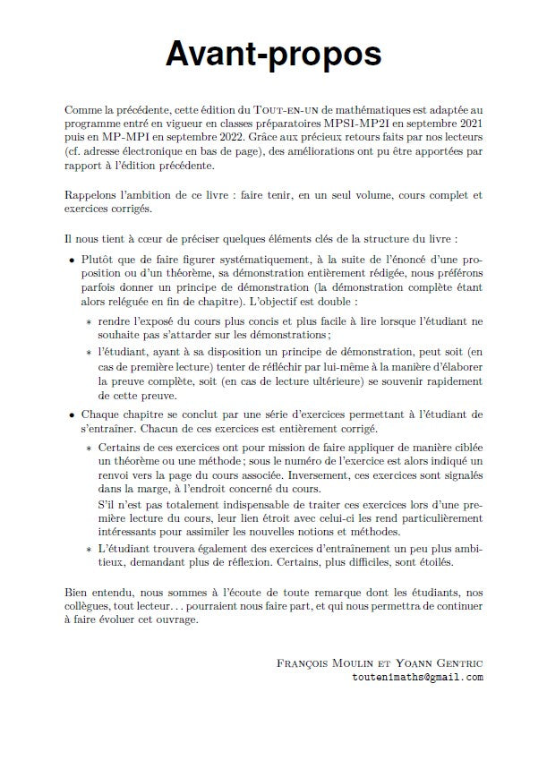 Maths Tout-en-un MP/MP*-MPI/MPI* - 7e éd.