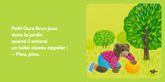 Petit ours brun sauve un petit oiseau