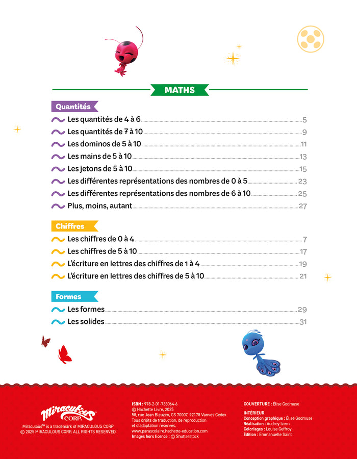 Mon cahier de coloriages magiques Miraculous - Lecture et calcul  - Grande Section
