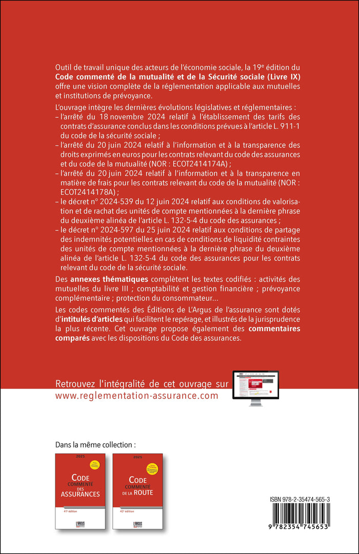 Code commenté de la mutualité 2025 - Code de la Sécurité Sociale (Livre IX)