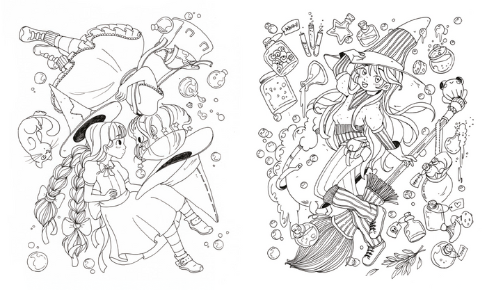 Coloriages - Sorcières et créatures féériques