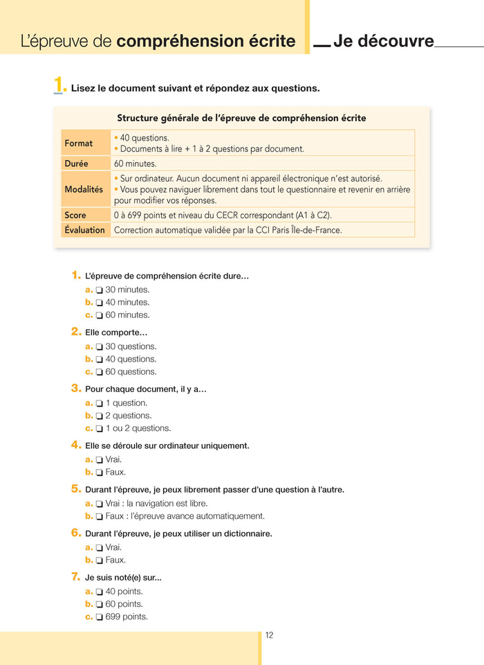 TEF test d'évaluation de français - Livre d'entraînement