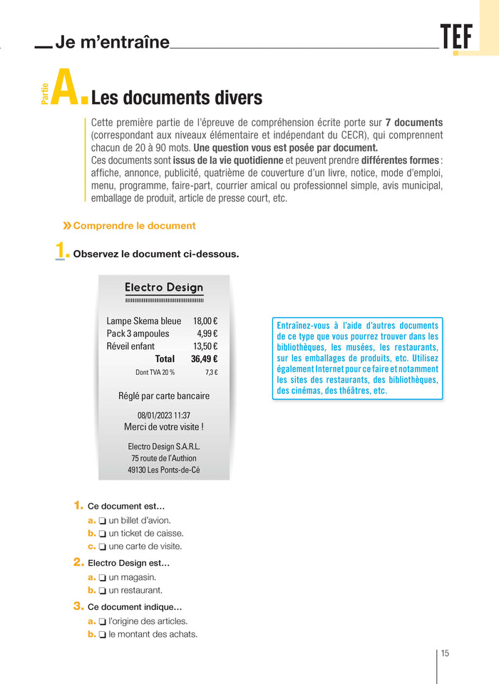 TEF test d'évaluation de français - Livre d'entraînement