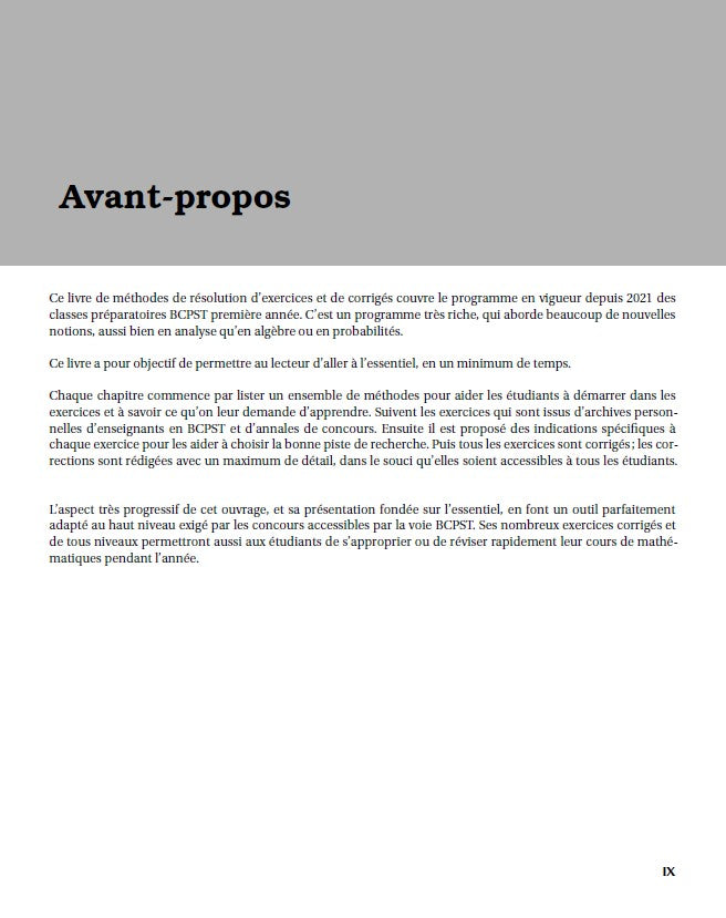 Maths et Informatique Méthodes et Exercices BCPST 1