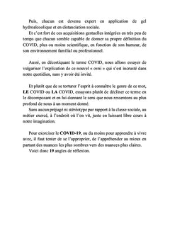 covid-19 ou 19 façons de voir covid autrement