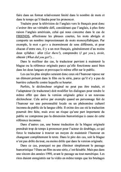 La traduction de l'humour pour la télévision L'adaptation de l'humour dans la sitcom Friends