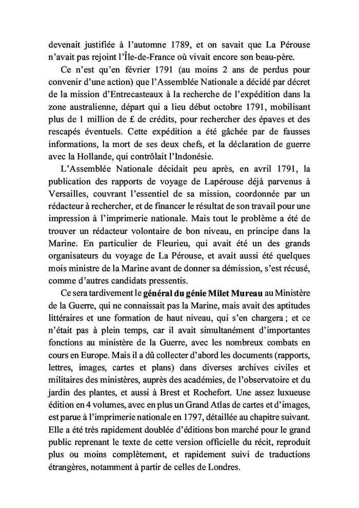 L'exploration de La Pérouse (1785-88) rendue publique en 1797 par le général Millet Mureau
