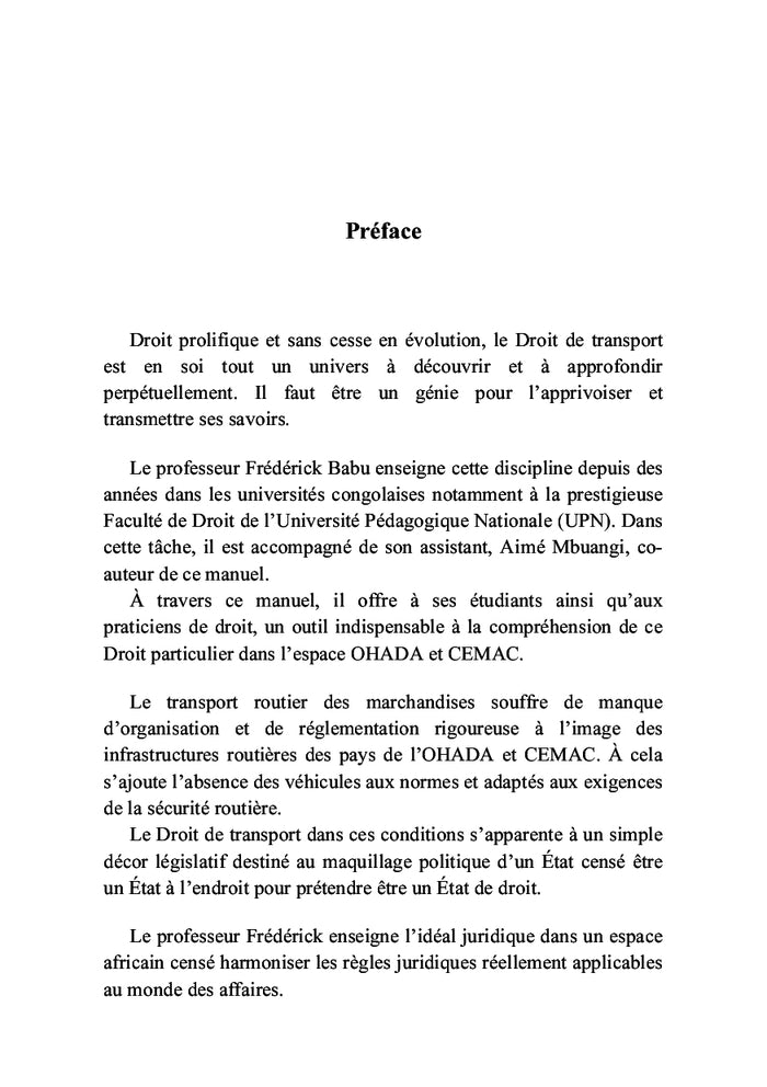 Manuel simplifié du droit des transports routier et maritime(OHADA et CEMAC)