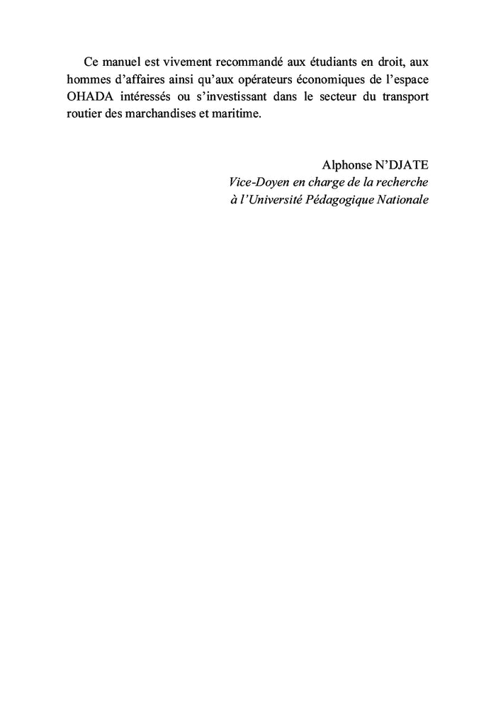 Manuel simplifié du droit des transports routier et maritime(OHADA et CEMAC)