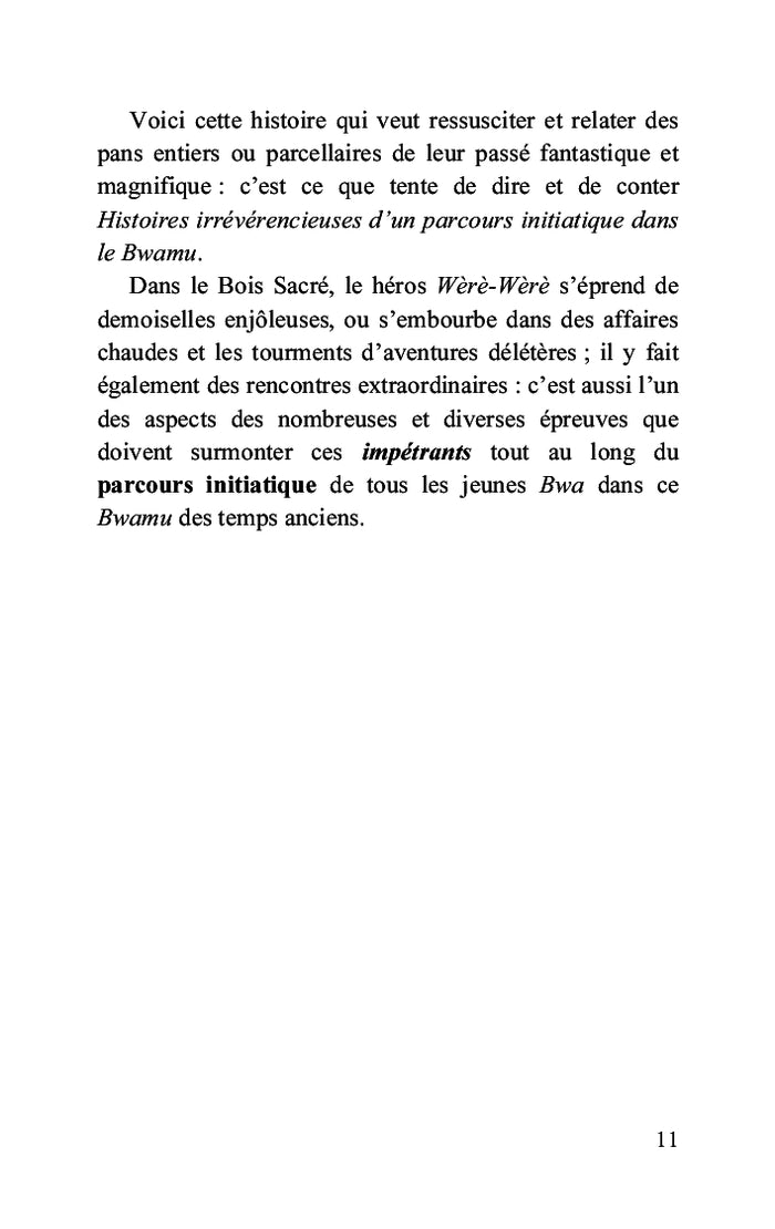 Histoires irrévérencieuses d'un parcours initiatique dans le Bwamu