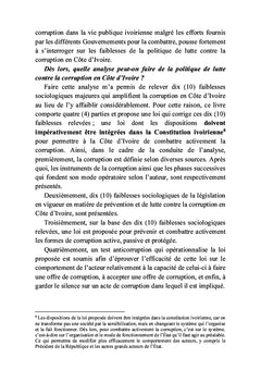 La politique de la lutte contre la corruption en Côte d'Ivoire
