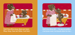 Petit ours brun joue dans son bain