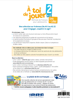 À toi de jouer 2 - Niv. A1.2 - Livre + cahier + didierfle.app