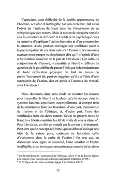 Causalité et liberté chez E. Kant et D. Davidson