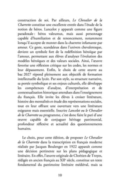 Lancelot ou le Chevalier de la charrette : bac 2027