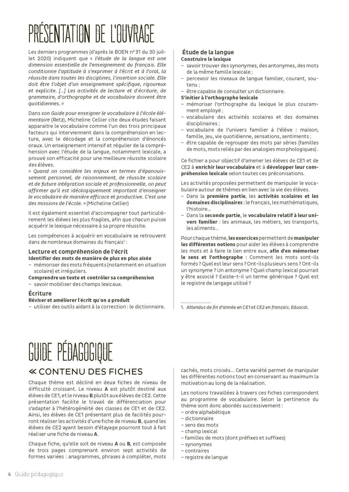 Aider l'élève à acquérir du vocabulaire CE1-CE2