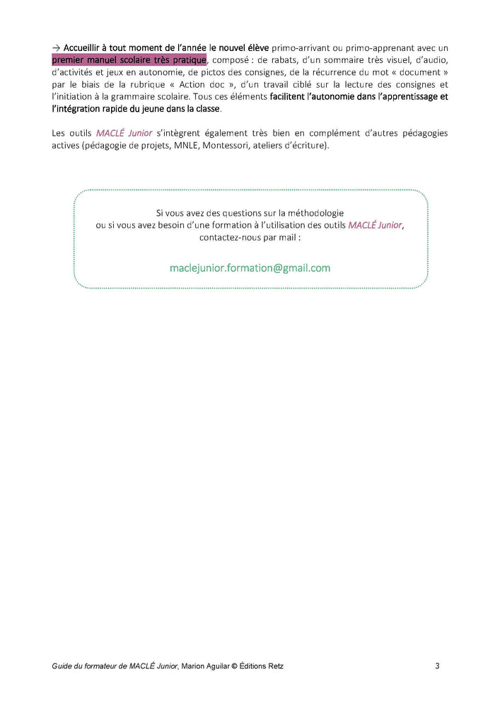 MaClé junior - Fichier de l'élève